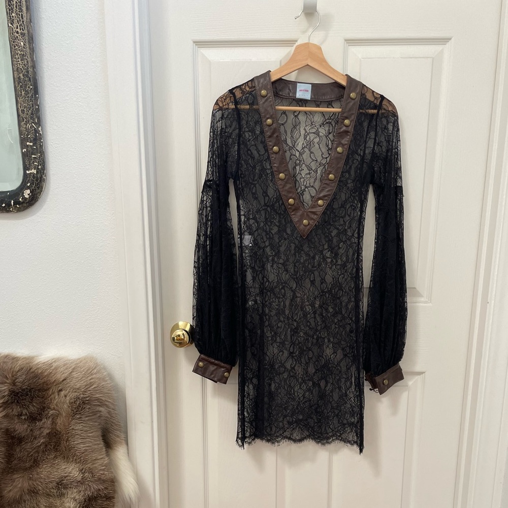 On TREND Sheer Black Lace Dress with dramatic sleeve. Sass & Bide